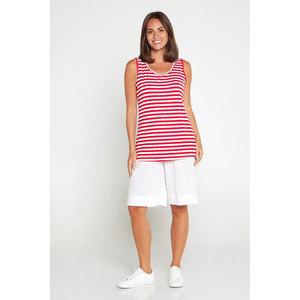 Women's <b>Red</b> White Striped Sleeveless <b>Tank</b> <b>Top</b> Scoop Neck Casual Knitted Cotton Breathable Summer Wear <b>Top</b> - Product Image 2