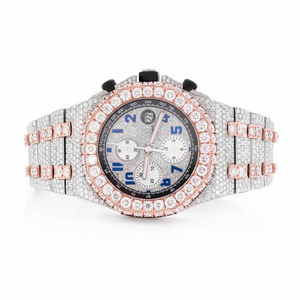 Luxury Fully Iced Moissanite Chronograph Watch 40mm Two Tone Alloy Glass Waterproof Diamond Style Shanghai Movement - Product Image 1
