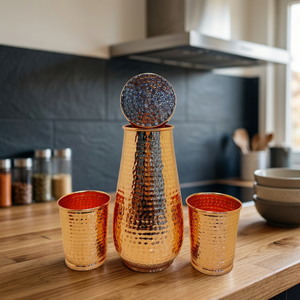 Handcrafted Textured Copper Water <b>Bottle</b> Curved Heritage Shape Metal Drink <b>Flask</b> Reusable Wellness Hydration Container - Product Image 4
