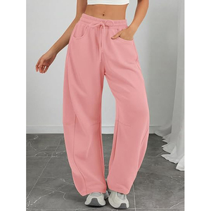 Pantalon de survêtement décontracté pour femme en molleton, taille basse, avec poche plaquée sur le devant, poches latérales, coupe large, cordon de serrage et ourlet ouvert - Product Image 4