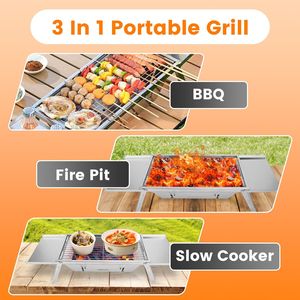 Griglia da Campeggio Portatile 3-in-1 Pieghevole in Acciaio Inox con Braciere e Slow Cooker per 2-3 Persone per Barbecue all'Aperto - Product Image 6