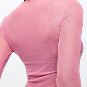 Camiseta Deportiva de Yoga de Manga Larga para Mujer, Ajustada, de Secado Rápido, con Malla Jacquard y Logotipo, de Algodón y Poliéster - Product Image 3