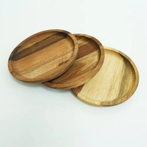 New Arrival Round Wood Coasters Set Modern Reusable <b>Mats</b> & Pads Natural Finish - Product Image 3
