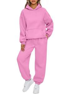 Ensemble de survêtement décontracté 2 pièces pour femme, taille élastique, 100 % coton, collection automne-hiver, ensemble sweat à capuche vierge, vente en gros - Product Image 4