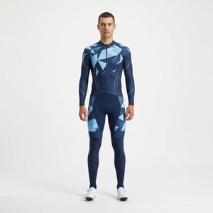 Traje de Ciclismo de Manga Larga para Hombre, Azul, con Estampado Geométrico Sublimado, Transpirable, de Una Pieza, para Ciclismo de Carretera - Product Image 1