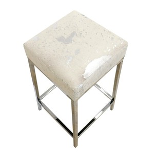 Handcrafted White <b>Leather</b> Minimalist Rectangle <b>Bar</b> <b>Stool</b> Metal Legs Wholesale India - Product Image 1