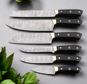Ensemble de couteaux en acier Damas faits à la main de qualité supérieure, couverts de chef professionnels, manche en bois, collection de cuisine, fabricant OEM - Product Image 3