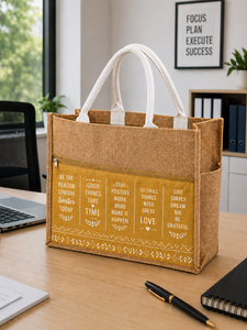 Sac fourre-tout surdimensionné en jute écologique, imprimé moutarde, grande capacité, pour la plage, les fêtes, les courses - Product Image 6