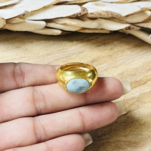 Trendy New Design Gold Plated <b>Ring</b> Chunky Larimar <b>Rings</b> Minimalist Brass Jewelry <b>Women</b> 18k Gold Boho <b>Signet</b> Style Wholesale/OEM - Product Image 2