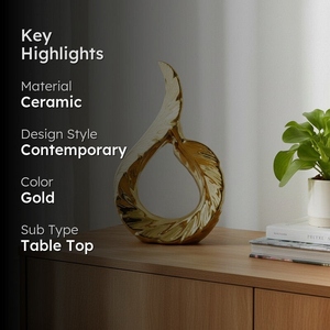 Modern design gold <b>ceramic</b> abstract sculpture contemporary tabletop décor luxury home accent artistic centerpiece - Product Image 3