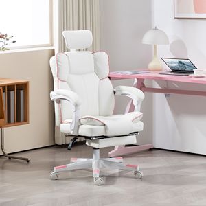 Sedia da Ufficio Direzionale in Pelle PU Bianca con Ruote Girevoli, Certificata BIFMA, Materiale in Rete, Reclinabile, con Poggiatesta e Poggiapiedi - Product Image 2
