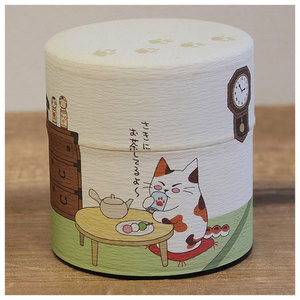 Competitive Quality Finest Cost Paper Canister Japanese Washi Double Lid Cute <b>Cat</b> Design Green Tea Matcha Home <b>Food</b> <b>Storage</b> - Product Image 2