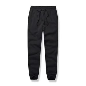 Pantalon évasé décontracté en tricot, taille mi-haute élastique, noir uni, longueur genou, coupe ajustée, 100% coton, pour l'hiver - Product Image 1