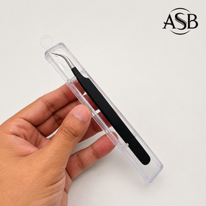 Pinzas para Extensión de Pestañas Curvas Ligeras en Negro Mate, Acero Inoxidable, Impresión de Logotipo Personalizado, Punta Fina, OEM - Product Image 1