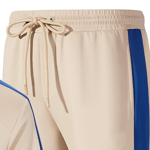 Ensemble de survêtement pour homme beige et bleu, manches longues, col montant, fermeture éclair, vêtements décontractés d'automne avec poches latérales, respirant, polyester et coton - Product Image 4