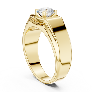 Yellow Gold Lab-Grown Diamond <b>Men</b>’s Solitaire Wedding <b>Ring</b> – Contemporary Bold Gold Band Diamond Jewelry - Product Image 1