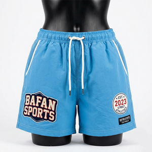 Shorts de baño para mujer de microfibra de poliéster premium, de secado rápido, con paneles laterales de malla Sky y parche bordado con logo personalizado. - Product Image 3