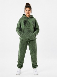 Survêtement femme personnalisé avec logo, confortable, effet délavé, style urbain, couleur unie, coupe oversize, design moderne, manches longues, épais - Product Image 1