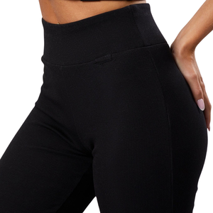 Black Rib <b>Flared</b> <b>Leggings</b> Women High Waist Gymwear Stretch Yoga Pants Fitness Training Workout Activewear Performance Wear - Product Image 3