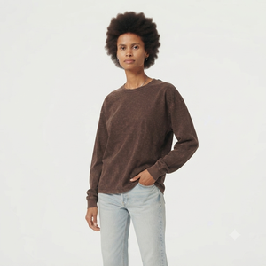 Women's Oversized Distressed Grunge T Shirt Loose Fit Drop Shoulder Heavy <b>Weight</b> Long Sleeve Crew Neck Distressed Shirts Ladies - Product Image 5