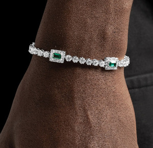 Bracelet chaîne en argent sterling 925 plaqué rhodium pour femme, avec diamant taille émeraude, bijoux de mariage classiques et géométriques - Product Image 3