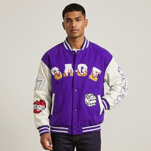 Custom Logo Leather Sleeve Customized Casual Wear <b>Varsity</b> <b>Jacket</b> for <b>Men</b> Street Style Black Embroidery Breathable Windproof - Product Image 3