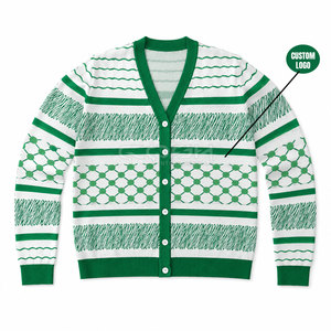 Cardigan en tricot rayé vert et blanc Cosh International Sorority Sisterhood, col en V, manches longues, boutons sur le devant, style classique décontracté - Product Image 1
