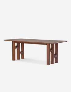 Mesa de Comedor de Madera de Teca con Diseño de Patas Arquitectónicas - Product Image 1