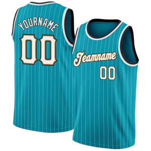 Camiseta de baloncesto personalizada con nombre del equipo 00, rayas azul verdoso, malla sublimada, unisex, para adultos, sin mangas, cuello redondo, corte regular - Product Image 2