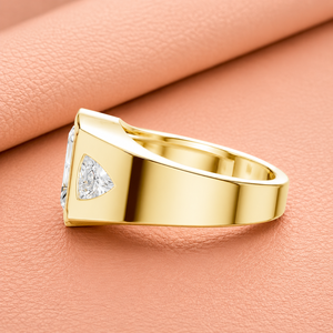 Luxury Rose Gold Emerald Cut Moissanite Signet <b>Ring</b> with Trillion Side Stones <b>Mens</b> Statement Engagement Jewelry - Product Image 1