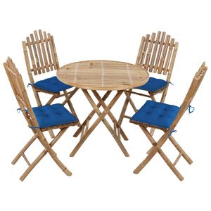 Set da pranzo pieghevole in bambù da 5 pezzi con cuscini per uso giardino - Product Image 1