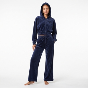 Ensemble de survêtement tendance en velours pour femme, haut court à capuche à manches longues et pantalon large, tenue décontractée, couleur unie, respirant, deux pièces - Product Image 5