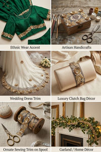 Vestidos de Noche Elegantes con Motivos Florales 3D, Perlas Doradas y Encaje Hecho a Mano 100% Poliéster, Prendas Étnicas Festivas para Novias - Product Image 3