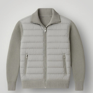 Men's <b>Light</b> Gray Woolen Stand Quilted Puffer <b>Jacket</b> Zipper Closure <b>Waterproof</b> Quick Dry Breathable Windproof Casual Winter - Product Image 1