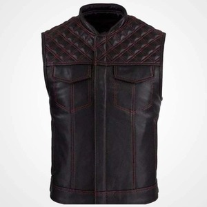 เสื้อกั๊กหนังวัวแท้สำหรับขี่มอเตอร์ไซค์  ลายเย็บเพชร  สำหรับผู้ชาย - Product Image 1