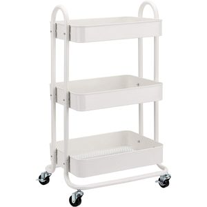 Chariot de rangement multifonctionnel à 3 niveaux blanc avec roulettes verrouillables, unité d'étagère mobile portable - Product Image 1