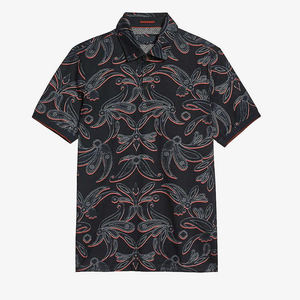 เสื้อเชิ้ตผู้ชายสีดำลายพิมพ์เพสลีย์แบบทอ สไตล์สมาร์ทแคชชวล มีปก - Product Image 2