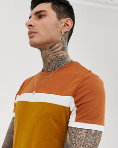 Camiseta de Manga Corta para Hombre con Bloques de Color y Ribete en Contraste, Corte Ajustado, Cuello Redondo, Informal, de Algodón Tejido - Product Image 2