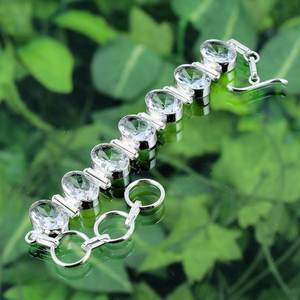 Pulsera de Topacio Blanco Hecha a Mano, Plata de Ley 925, Chapada en Oro de 14K, Joyería de Lujo, Regalo para Mujer, Diseño Elegante y Ajustable - Product Image 1