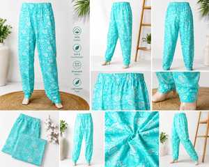 Boho Floral Printed <b>Harem</b> Jogger Pants Women High Elastic Waist Casual Summer Beach Regular Fit Turquoise 100% Cotton - Product Image 5