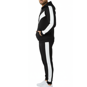 Conjunto Deportivo Clásico para Hombre, Sudadera con Capucha Raglán en Bloques de Color Negro y Blanco, Dos Piezas, Fabricante OEM - Product Image 4