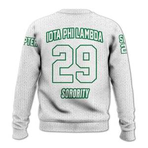 Chaqueta Universitaria Blanca Personalizada Iota Phi Lambda, Suéter Tejido de la Hermandad Iota Phi Lambda - Product Image 6