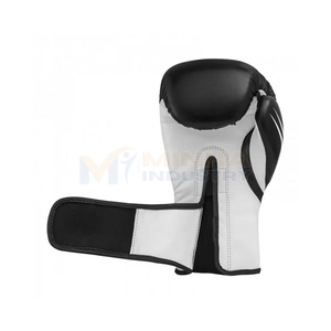 Professional Boxing Training Gloves for Adults Faux Leather <b>Velcro</b> Closure Adjustable Wrist <b>Strap</b> Black and White - Product Image 4