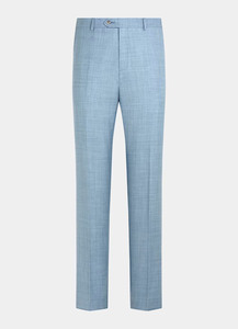 Costume plissé homme en laine/soie sur mesure, bleu clair, coupe ajustée, blazer et pantalon, polyvalent pour affaires et mariages - Product Image 6