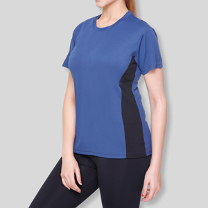 <b>Women</b> Blue Color Blocked Sporty <b>T</b> <b>Shirt</b> Crew <b>Neck</b> Short Sleeve Quick Dry Slim Fit Knitted 100% Cotton Casual Wear Woman <b>T</b> <b>Shirt</b> - Product Image 2