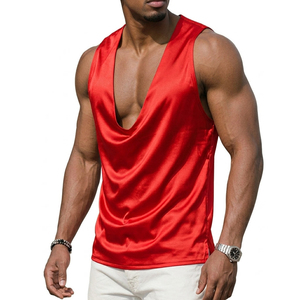 Men's Luxury <b>Silky</b> Satin Muscle Tank <b>Top</b> Deep V-Neck Dropped Armhole Sleeveless Tees Custom Made Wholesale Tank <b>Tops</b> For Men - Product Image 1