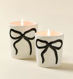 Bold <b>Bow</b> Accent Ceramic Candle Vessel Thick Wall Heat Resistant Smooth Gloss Finish Luxury Reusable Home Decor <b>Holder</b> - Product Image 1