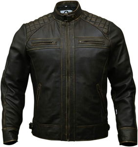 Men's <b>Genuine</b> Leather Biker Jacket Black | Vintage Brown Distressed Lambskin Motorcycle Jackets for Men - Product Image 4