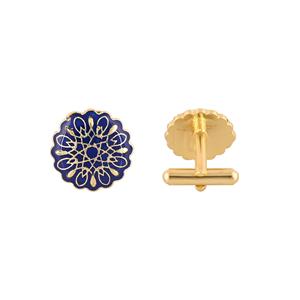Mancuernillas Redondas de Lujo con Esmalte Azul y Baño de Oro con Diseño Floral para Hombre, Accesorios para Camisa Formal, Regalo de Boda o Negocios, Mancuernillas de Diseñador - Product Image 3