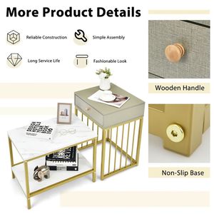 Set di Tavolini da Caffè Moderni a 2 Pezzi con Cassetto e Ripiano - Product Image 6